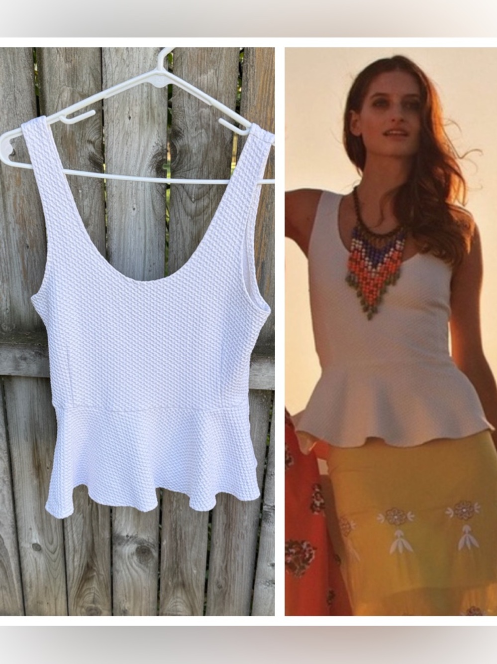 Ganni x Anthropologie Ponte Textured Peplum Top Ivory stretch cotton elastane M